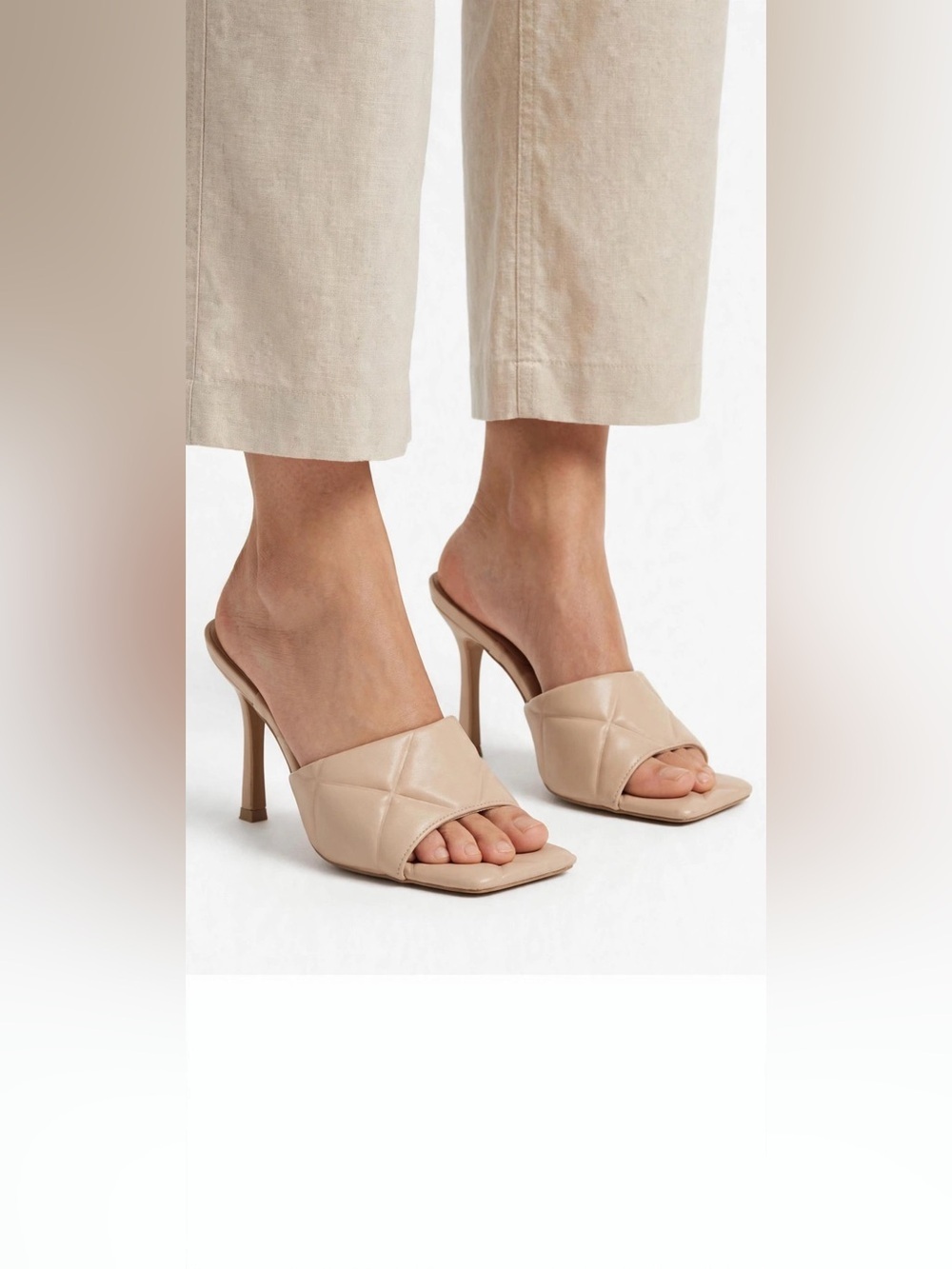 Wild Diva Quilted Beige High Heel Slide Sandals